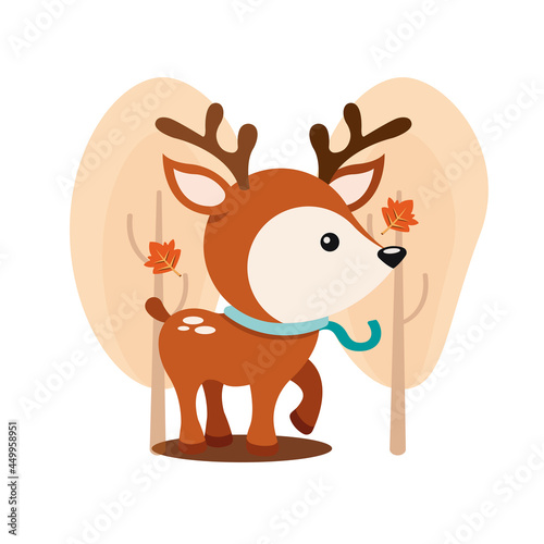 Kawaii cartoon of a deer Autumn season