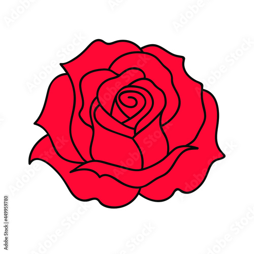 Red rose flower vector icon. Vector illustration isolated on white.
