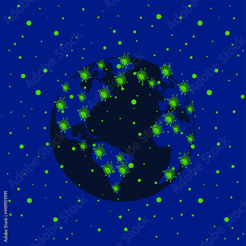 GLOBAL HEALTH – CORONAVIRUS – COVID - globe covered with coronavirus molecules