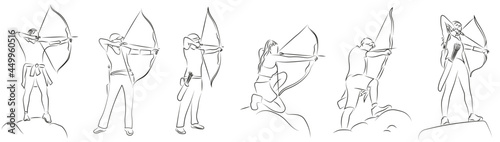 Bogenschützen Bogenschießen Archery Drawings Konturen Zeichnungen Olympia 2021 Vektor Grafik Lineart