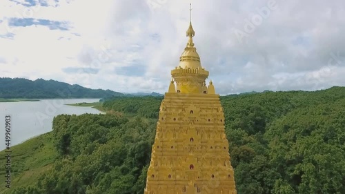 Wat Wang Wiwekaram at Sangklaburi District, Kanchanaburi thailand (aerial photography) photo