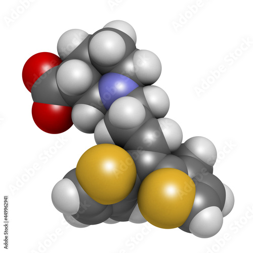 Tiagabine epilepsy drug molecule. 3D rendering. photo