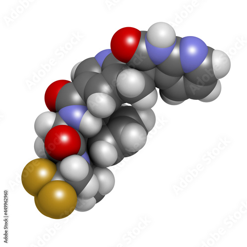 Ubrogepant migraine drug molecule (CGRP receptor antagonist). photo