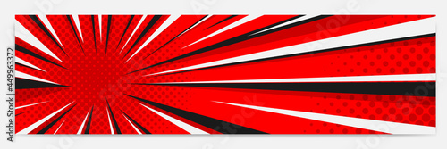 Sunburst, starburst abstract vintage retro comic background template in red black white color. Suitable for banner, cartoon comic illustration.