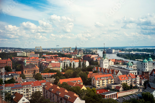 Widok na miasto Szczecin z wierzy Katedry