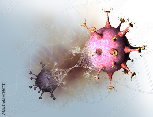 3D illustration of infectious SARS-CoV-2 delta virus cells