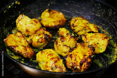 zafrani murgh tikka, saffron and yoghurt marinated spiced tandoori chicken, indian cuisine photo