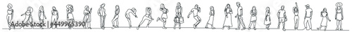 continuous line drawing of group of various regular diverse people standing in a row