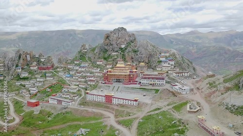 The CHINA-Ziju Temple, located in Chandu, in the southwest of Tibet, is the temple with the highest height of about 4800 meters in Tibet. (aerial photography) photo