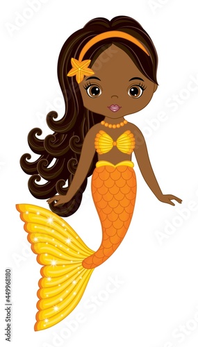Beautiful Black Mermaid with Orange Fishtail