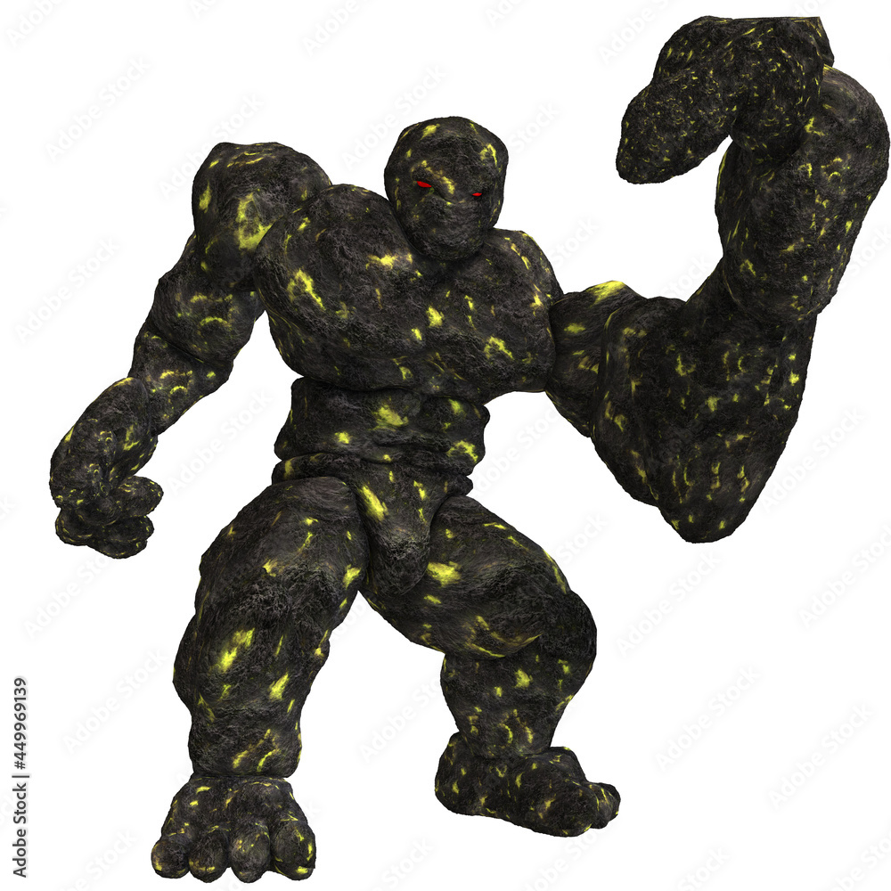 3d-illustration of an isolated giant fantasy lava golem creature 3d-illustration of an isolated giant fantasy lava golem creature