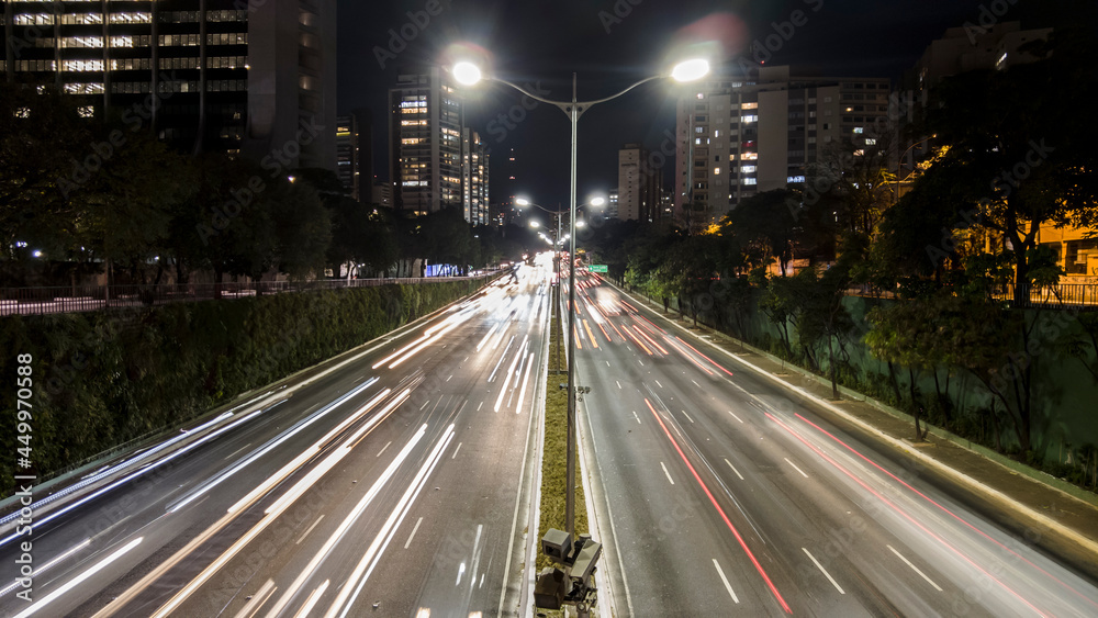 traffic jan on 23 de Maio Avenue at night, in south side of Sao Paulo city. traffic jan on 23 de Maio Avenue at night, in south side of Sao Paulo city.