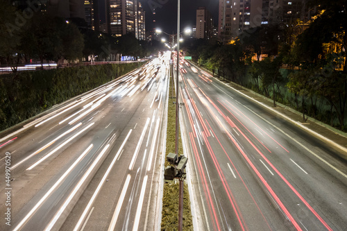 traffic jan on 23 de Maio Avenue at night  in south side of Sao Paulo city.