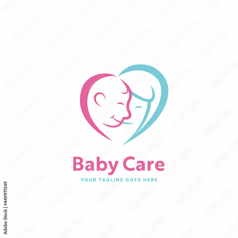 Baby care service logo template, love baby and mom logo icon