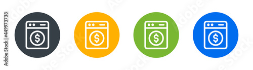 Money laundering icon. Washing machine with dollar currency symbol of cleaning money vector illustration.