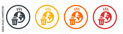 Garbage over earth icon symbol of pollution. Earth pollution icon vector illustration