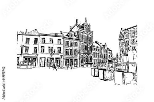 Building view with landmark of Halle is a city in central Germany. Hand drawn sketch illustration in vector.