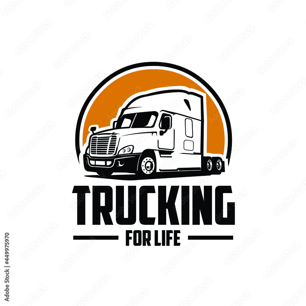 Trucking Company Ready Made Logo. Semi Truck 18 Wheeler Freight Vector Isolated