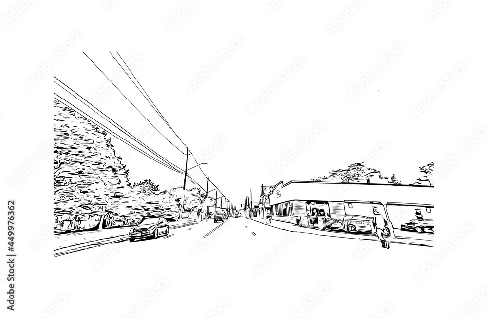 Obraz premium Building view with landmark of Hamilton is the capital city of Bermuda. Hand drawn sketch illustration in vector.
