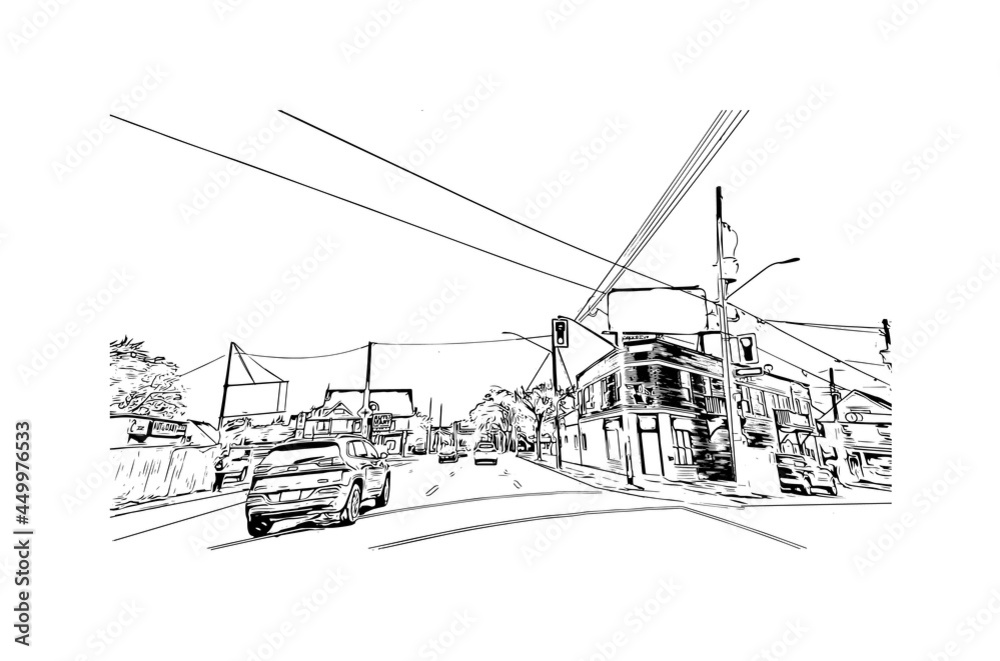 Building view with landmark of Hamilton is the capital city of Bermuda. Hand drawn sketch illustration in vector. Building view with landmark of Hamilton is the capital city of Bermuda. Hand drawn sketch illustration in vector.