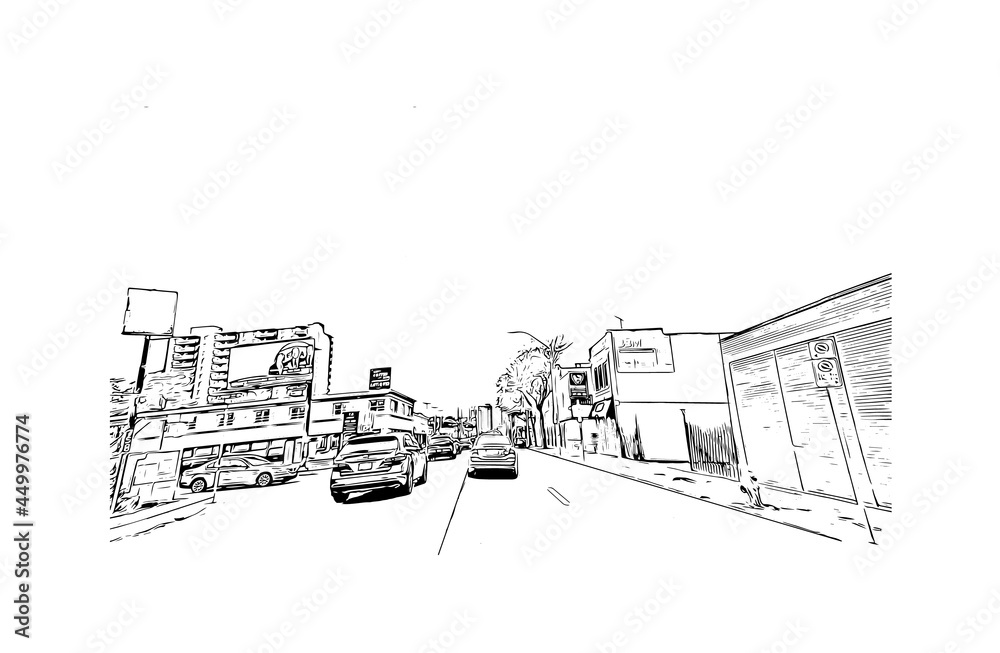 Building view with landmark of Hamilton is the capital city of Bermuda. Hand drawn sketch illustration in vector.