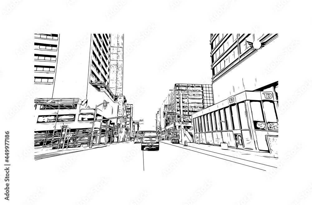 Building view with landmark of Hamilton is the capital city of Bermuda. Hand drawn sketch illustration in vector.