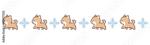 歩く柴犬と雪の結晶のライン