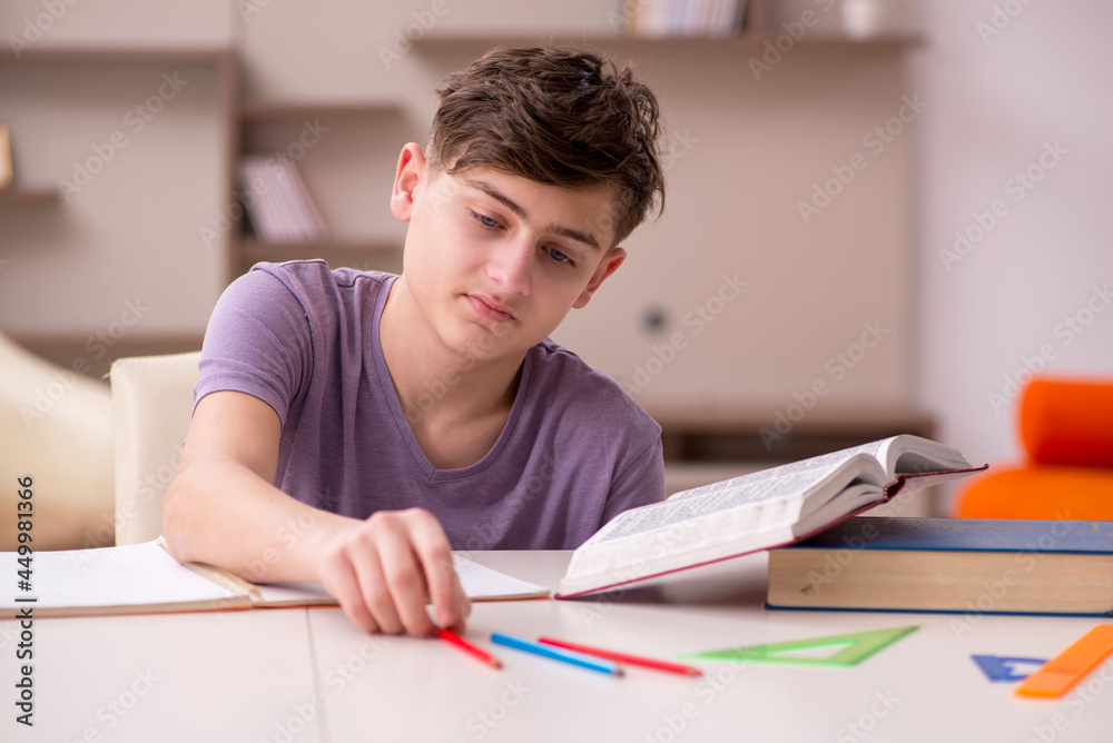 Schoolboy preparing for exams at home Schoolboy preparing for exams at home