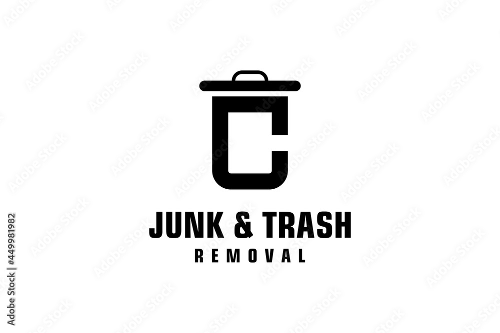 Letter C for junk removal logo design, environmentally friendly garbage disposal service, simple minimalist design icon. Letter C for junk removal logo design, environmentally friendly garbage disposal service, simple minimalist design icon.