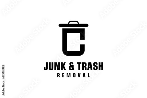 Letter C for junk removal logo design, environmentally friendly garbage disposal service, simple minimalist design icon.