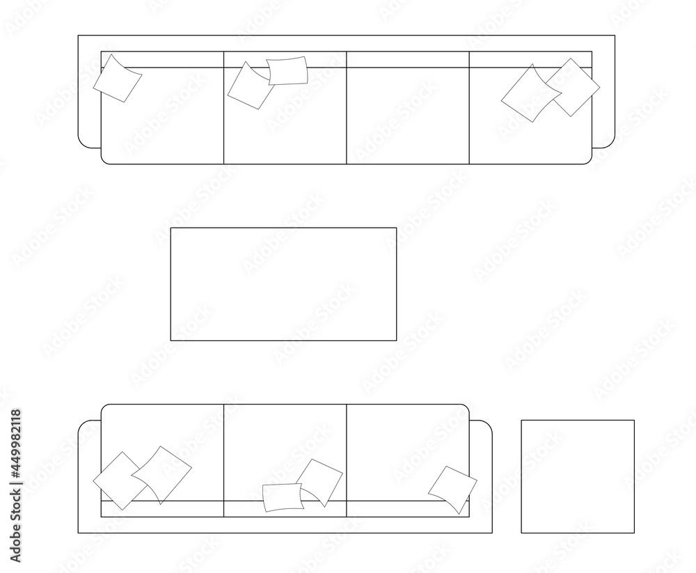 2D CAD plan drawing various sizes and designs of sofa set complete with ...