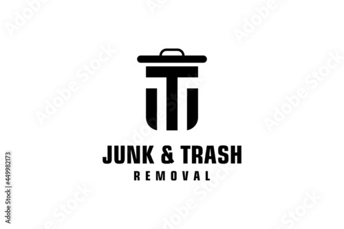 Letter T for junk removal logo design, environmentally friendly garbage disposal service, simple minimalist design icon.