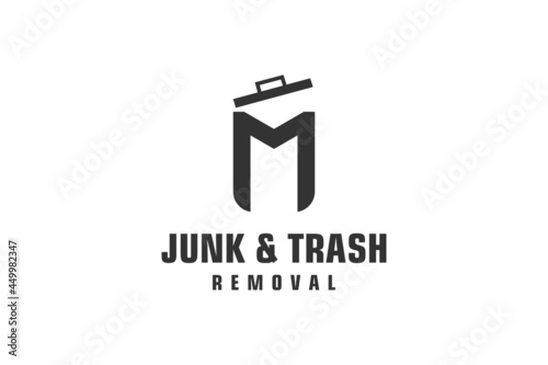 Letter M for junk removal logo design, environmentally friendly garbage disposal service, simple minimalist design icon.