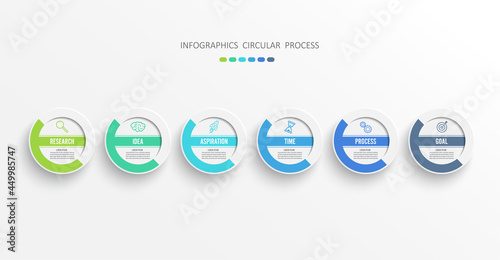 Abstract elements of graph infographic template with label, integrated circles. Business concept with 6 options. For content, diagram, flowchart, steps, parts, timeline infographics, workflow layout.