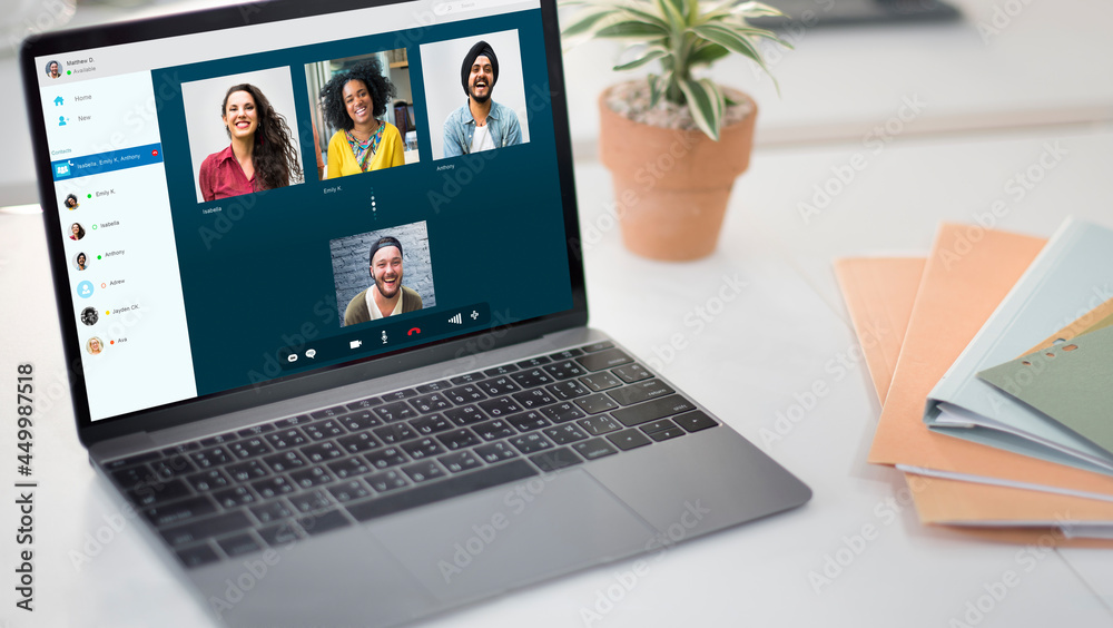 Fototapeta premium Group Friends Video Chat Connection Concept