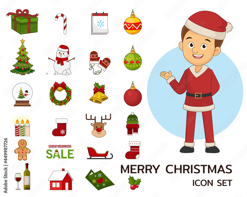 Merry christmas concept flat icons.
