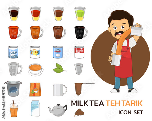 Milk Tea Teh Tarik concept flat icons