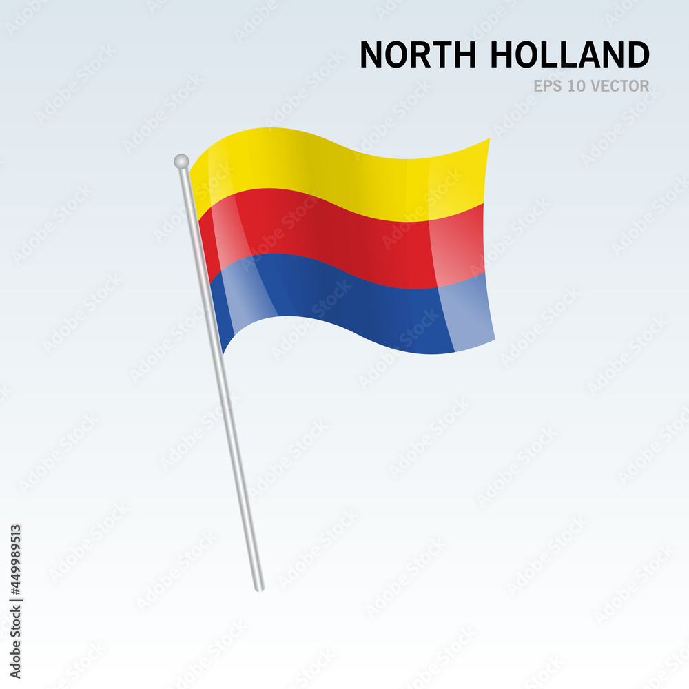Waving flag of North Holland provinces of Netherlands isolated on gray background Waving flag of North Holland provinces of Netherlands isolated on gray background
