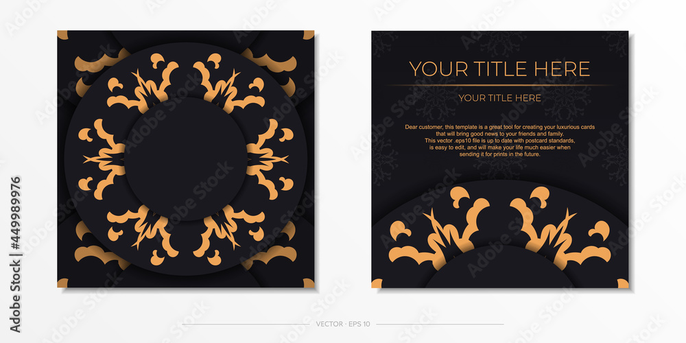 Set of Black color postcard template with Indian ornament. Print-ready invitation design with mandala patterns. Set of Black color postcard template with Indian ornament. Print-ready invitation design with mandala patterns.