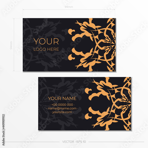 Preparing a business card in Black with Indian patterns. Template for print design business card with monogram ornament.