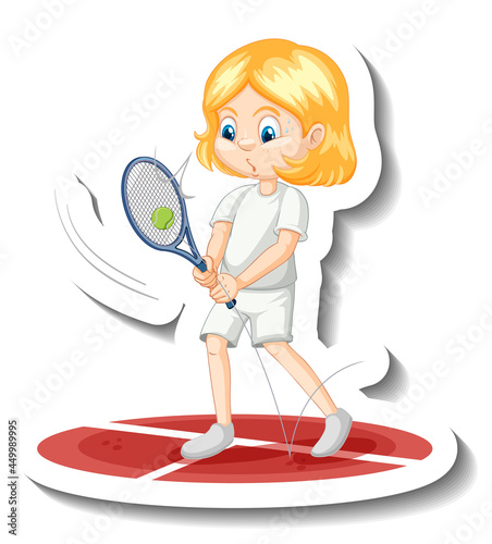 A girl playing tennis cartoon character sticker