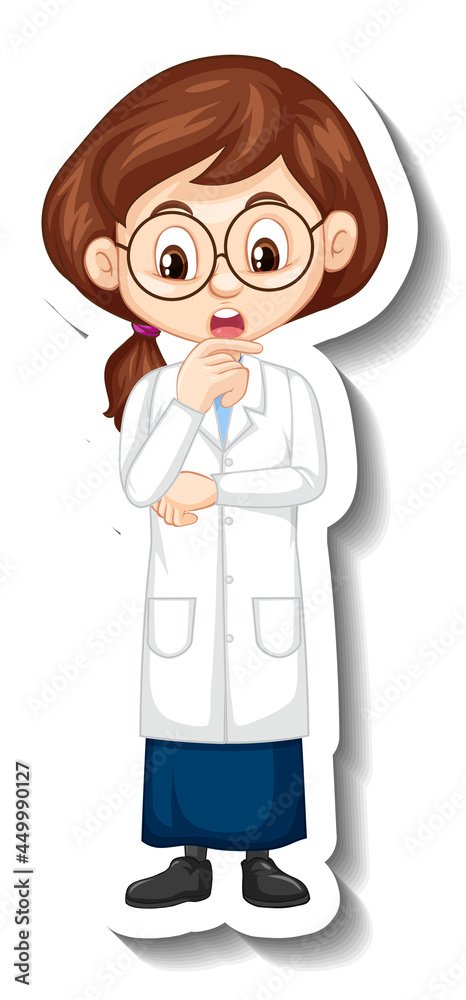 Cartoon character sticker with a girl in science gown