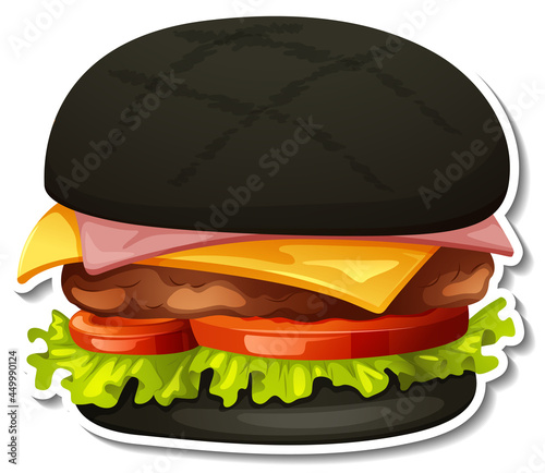 Charcoal hamburger sticker on white background