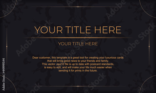 Black template banner with Indian ornaments and place for your text. Print-ready invitation design with mandala ornament.