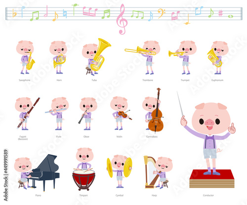 クラシック音楽演奏に関するブタの男の子のセット
