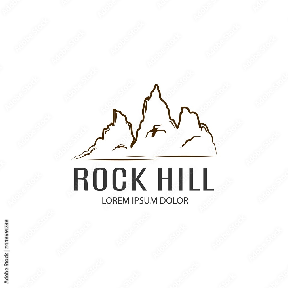 Silhouette Line art rock hill desert logo design