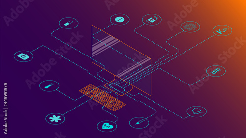 Artificial intelligence in medicine. The concept of healthcare. Vector illustration in isometry.