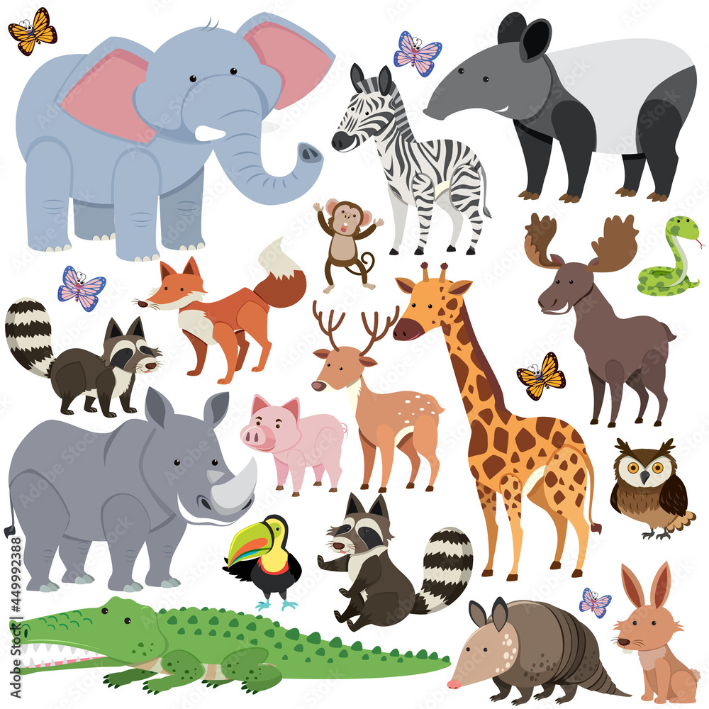 Seamless pattern with cute wild animals on white background Seamless pattern with cute wild animals on white background