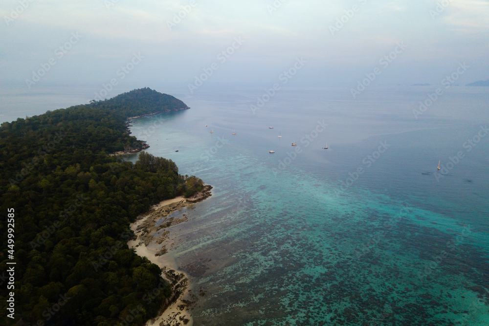 Aerial view, beautiful seascape with sky in morning at Koh Lipe island in Satun, Thailand. - Image