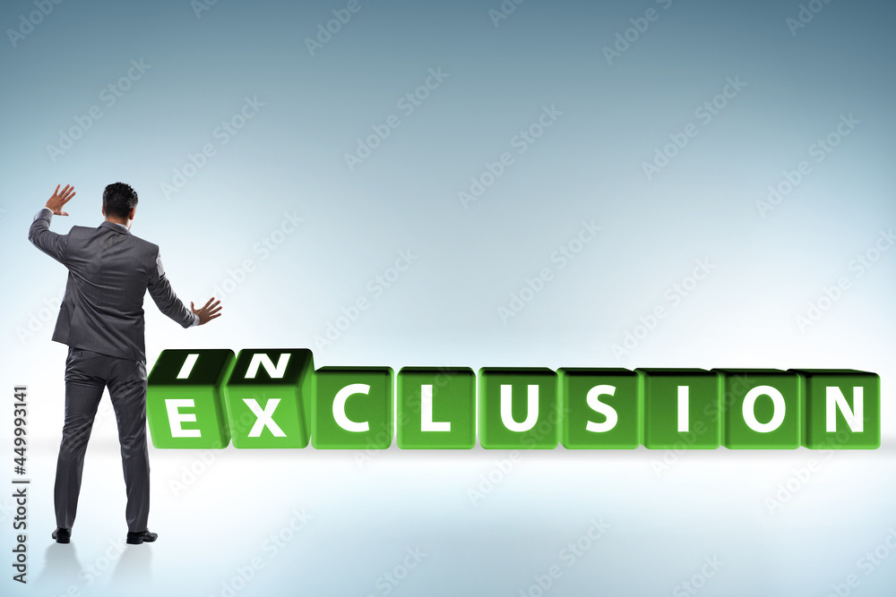 Businessman turning cubes in inclusion and exclusion concept Businessman turning cubes in inclusion and exclusion concept
